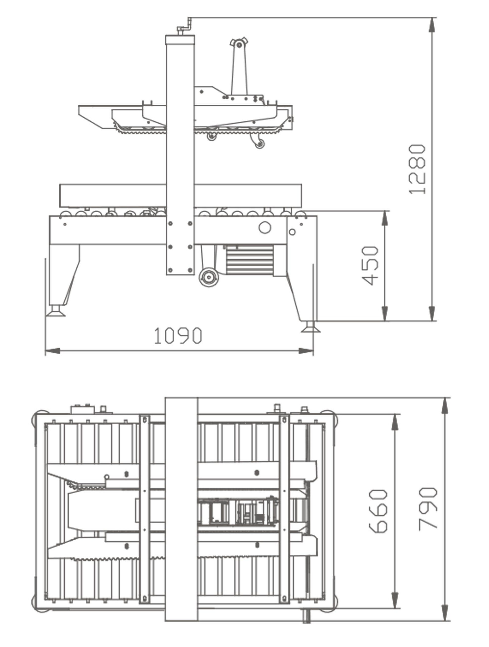 Dimensiones de la cerradora de cajas MPRE 1AWS